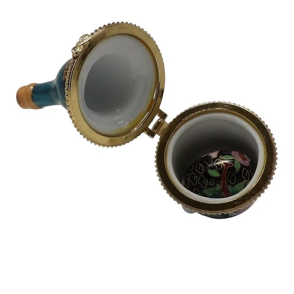 Porcelain Hinged Trinket Box Brut Champagne w Cloisonne Style Egg Trinket  - Picture 6 of 12